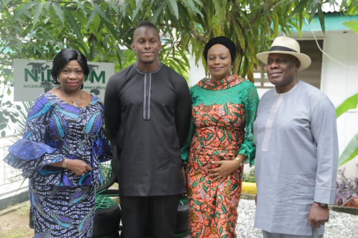 Abike Dabiri-Erewa, receiving Rugby International star, Maro Itoje