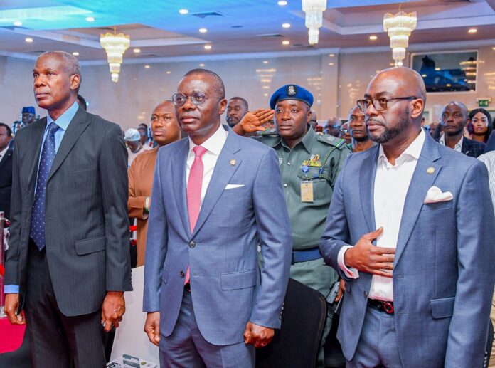 PIX 3130 L-R: Board Chairman of Lagos State Security Trust Fund (LSSTF), Mr Kehinde Durosinmi-Etti, Lagos State Governor, Mr Babajide Sanwo-Olu and Executive Secretary/CEO, LSSTF, Dr Abdurrazaq Balogun during the 16th annual town hall meeting on Security with the Governor, themed “LSSTF stewardship: A Review of our activities in line with the T.H.E.M.E.S Agenda of the Lagos State Government” at the Civic Center, Ozumba Mbadiwe Avenue, Victoria Island, on Thursday, November 24, 2022