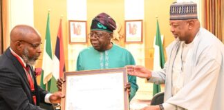 Tinubu receives Prof Ademola Adenle, winner of inaugural Global MS Swaminathan Award for Food & Peace