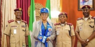 Corps Marshal decorates First Lady as Grand Matron of FRSC Special Marshals